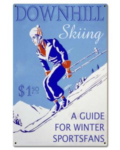 Downhill Skiing Guide Vintage Sign, Automotive, Metal Sign, Wall Art, 16 X 24 Inches