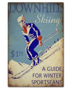Downhill Skiing Guide Distressed Vintage Sign, Automotive, Metal Sign, Wall Art, 16 X 24 Inches