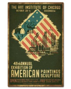 Art Institute Of Chicago 49th Annual Distressed Vintage Sign, Automotive, Metal Sign, Wall Art, 16 X 24 Inches