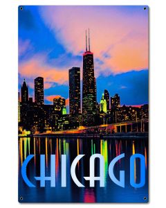 Chicago In Color Vintage Sign, Automotive, Metal Sign, Wall Art, 16 X 24 Inches