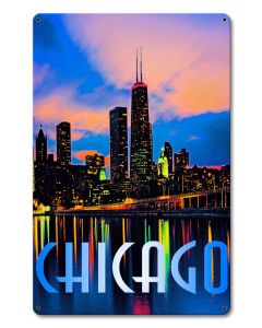Chicago In Color Vintage Sign, Automotive, Metal Sign, Wall Art, 12 X 18 Inches