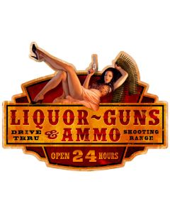 Liquor Guns Ammo Vintage Sign, Pinup Girls, Metal Sign, Wall Art, 28 X 22 Inches