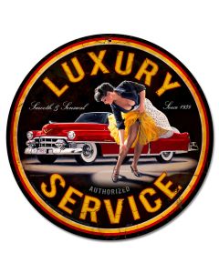 Luxury Service, Pinup Girls, Metal Sign, Wall Art, 14 X 14 Inches