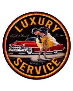 Luxury Service, Pinup Girls, Metal Sign, Wall Art, 28 X 28 Inches