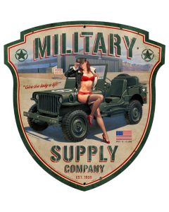 Military Supply Shield, Pinup Girls, Metal Sign, Wall Art, 15 X 16 Inches