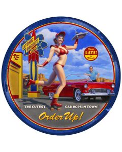Car Hop Vintage Sign, Pinup Girls, Metal Sign, Wall Art, 14 X 14 Inches