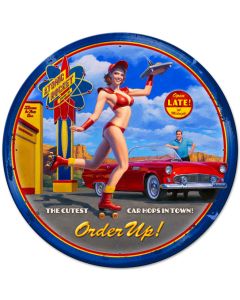 Car Hop Vintage Sign, Pinup Girls, Metal Sign, Wall Art, 28 X 28 Inches