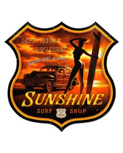 Sunshine Surf Vintage Sign, Pinup Girls, Metal Sign, Wall Art, 28 X 27 Inches