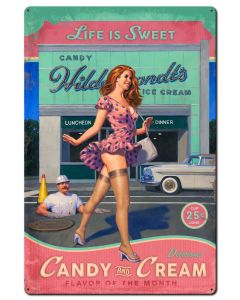 Candy and Cream Vintage Sign, Pinup Girls, Metal Sign, Wall Art, 36 X 24 Inches