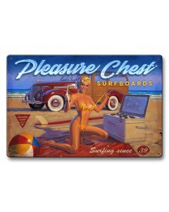 Pleasure Chest XL Vintage Sign, Pinup Girls, Metal Sign, Wall Art, 36 X 24 Inches