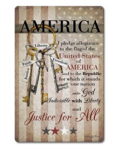 America Pledge Of Allegiance Vintage Sign, Automotive, Metal Sign, Wall Art, 12 X 18 Inches