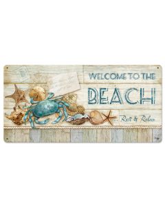 Welcome To The Beach Vintage Sign, Automotive, Metal Sign, Wall Art, 24 X 12 Inches