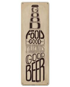 Good Food Friends Beer Vintage Sign, Man Cave, Metal Sign, Wall Art, 8 X 24 Inches