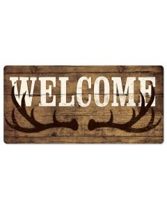 Welcome Deer Antlers Vintage Sign, Automotive, Metal Sign, Wall Art, 24 X 12 Inches
