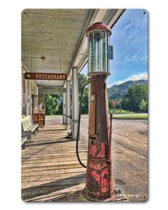 Gas Pump Scene Vintage Sign, Oil & Petro, Metal Sign, Wall Art, 12 X 18 Inches