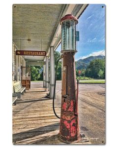 Gas Pump Scene Vintage Sign, Oil & Petro, Metal Sign, Wall Art, 16 X 24 Inches
