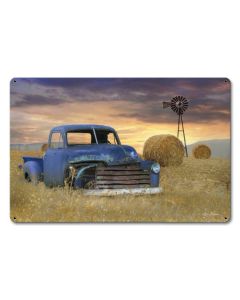 Blue Truck Windmill Vintage Sign, Automotive, Metal Sign, Wall Art, 18 X 12 Inches
