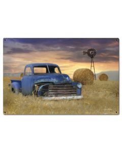Blue Truck Windmill Vintage Sign, Automotive, Metal Sign, Wall Art, 24 X 16 Inches
