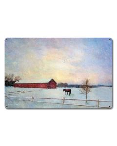 Horse Winter Vintage Sign, Barn and Country, Metal Sign, Wall Art, 18 X 12 Inches