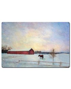 Horse Winter Vintage Sign, Barn and Country, Metal Sign, Wall Art, 36 X 24 Inches