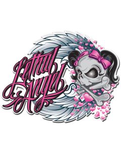 LETH189 - LETHAL ANGEL SKULL PINK BOWS, Man Cave, Metal Sign, Wall Art, 22 X 18 Inches
