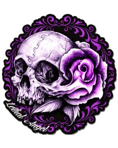 LETH192 - LETHAL ANGEL PINK SKULL ROSE, Man Cave, Metal Sign, Wall Art, 19 X 19 Inches