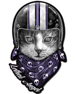 LETH193 - LETHAL ANGEL CAT HELMET, Man Cave, Metal Sign, Wall Art, 12 X 19 Inches