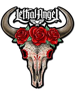 LETH195 - LETHAL ANGEL BULL SKULL, Man Cave, Metal Sign, Wall Art, 18 X 19 Inches
