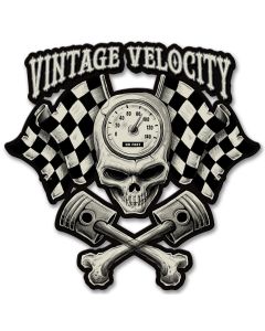 LETH200 - VINTAGE VELOCITY SKULL FLAGS, Man Cave, Metal Sign, Wall Art, 20 X 19 Inches