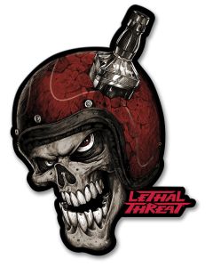 LETH203 - LETHAL THREAT SKULL HELMET, Man Cave, Metal Sign, Wall Art, 16 X 20 Inches