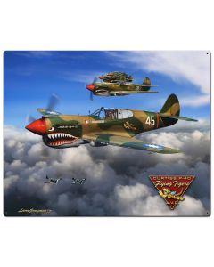 P-40 Flying Tigers Vintage Sign, Automotive, Metal Sign, Wall Art, 32 X 24 Inches