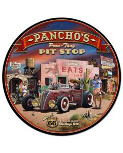 Pancho's Poon-Tang Pit Stop Vintage Sign, Automotive, Metal Sign, Wall Art, 28 X 28 Inches