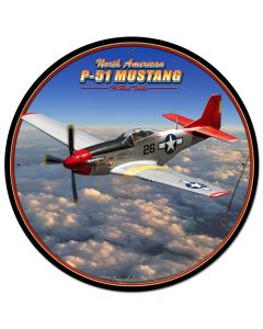 P-51 Mustang Vintage Sign, Automotive, Metal Sign, Wall Art, 28 X 28 Inches
