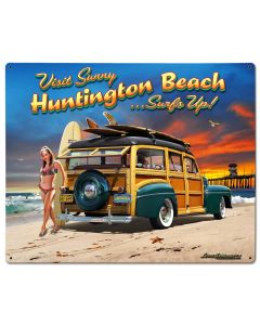 Huntington Beach Vintage Sign, Automotive, Metal Sign, Wall Art, 30 X 24 Inches