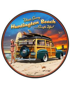 Huntington Beach Vintage Sign, Automotive, Metal Sign, Wall Art, 28 X 28 Inches