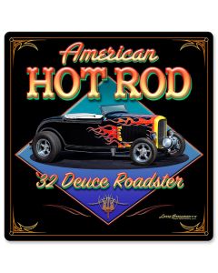 American Hot Rod '32 Vintage Sign, Automotive, Metal Sign, Wall Art, 12 X 12 Inches