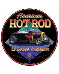 American Hot Rod '32 Vintage Sign, Automotive, Metal Sign, Wall Art, 28 X 28 Inches