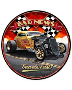 1933 Bad News Vintage Sign, Automotive, Metal Sign, Wall Art, 14 X 14 Inches
