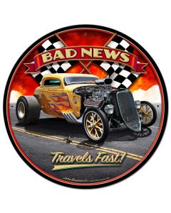 1933 Bad News Vintage Sign, Automotive, Metal Sign, Wall Art, 28 X 28 Inches