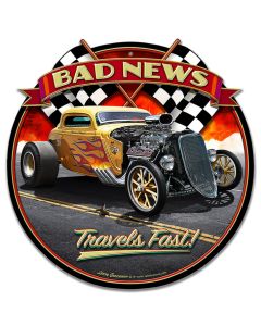 1933 Bad News Vintage Sign, Automotive, Metal Sign, Wall Art, 18 X 18 Inches