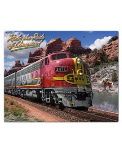 Ride The Rails Of America Vintage Sign, Automotive, Metal Sign, Wall Art, 30 X 24 Inches