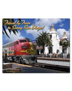 Travel By Train Vintage Sign, Automotive, Metal Sign, Wall Art, 30 X 24 Inches