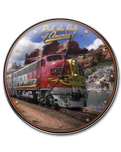 Ride The Rails Of America, Automotive, Metal Sign, Wall Art, 14 X 14 Inches