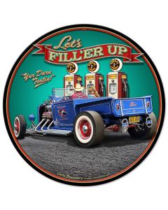 1929 Rod Pickup Fillup Vintage Sign, Automotive, Metal Sign, Wall Art, 14 X 14 Inches
