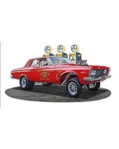 1963 Plymouth Gasser Fill-up Vintage Sign, Oil & Petro, Metal Sign, Wall Art, 18 X 10 Inches