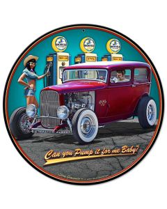 1932 Sedan Fill-up Vintage Sign, Automotive, Metal Sign, Wall Art, 14 X 14 Inches