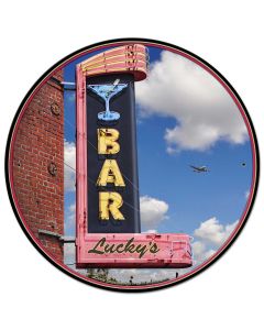 Lucky's Bar Vintage Sign, Automotive, Metal Sign, Wall Art, 28 X 28 Inches