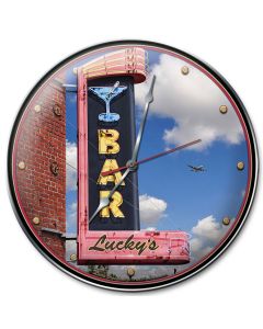 Lucky's Bar, Automotive, Metal Sign, Wall Art, 14 X 14 Inches