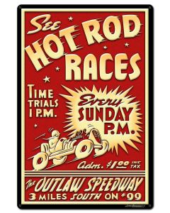1950's Hot Rod Races Vintage Sign, Automotive, Metal Sign, Wall Art, 24 X 36 Inches