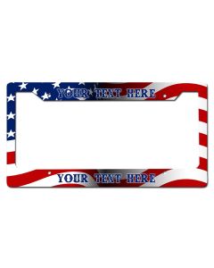 US Flag Personalized License Frame Vintage Sign, Automotive, Metal Sign, Wall Art, 12 X 6 Inches